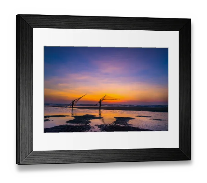Framed Print : Two Fisherman going on the beach at dawn in Vietnam Framed Print : Two Fisherman going on the beach at dawn in Vietnam