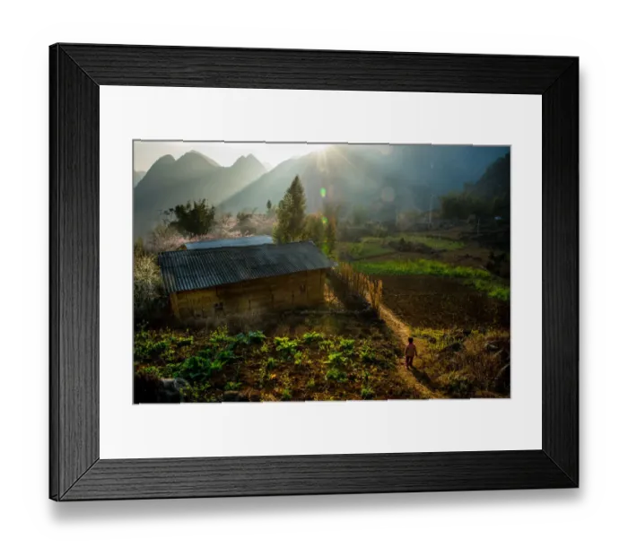 Framed Print : One minority child coming to a village, Vietnam Framed Print : One minority child coming to a village, Vietnam
