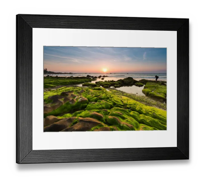 Framed Print : Vietnam beach, Moss, Rock, Sunrise Framed Print : Vietnam beach, Moss, Rock, Sunrise