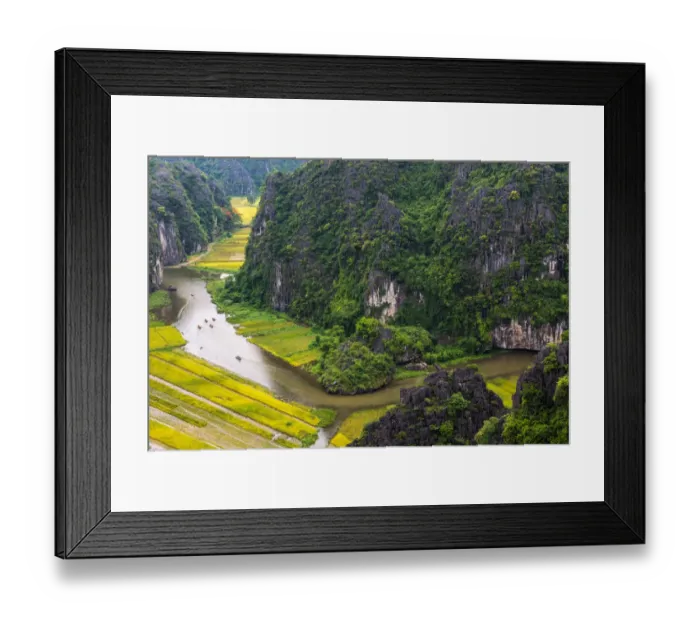 Framed Print : Boats in River, View from Mountain, Vietnam Travel Framed Print : Boats in River, View from Mountain, Vietnam Travel