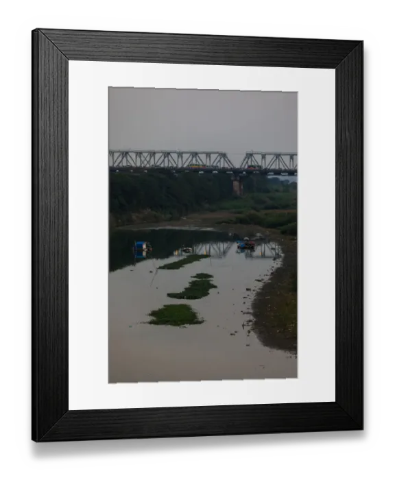 Framed Print : Red River (song Hong), Chuong Duong bridge, Hanoi, Vietnam