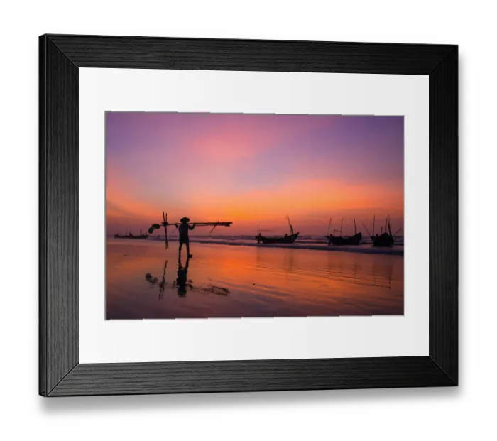 Framed Print : Fisherman going on the beach at dawn in Vietnam Framed Print : Fisherman going on the beach at dawn in Vietnam