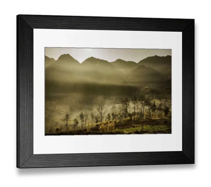 Framed Print : Morning Fog in Dong Van Rock Plateau