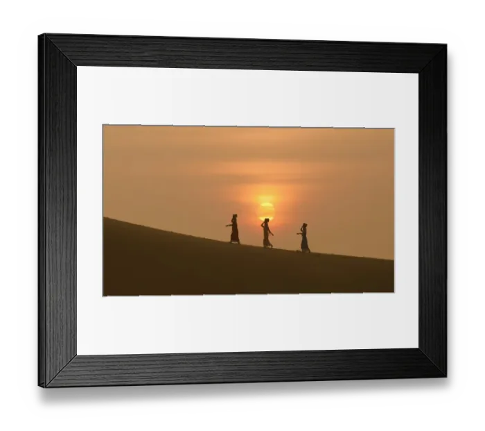Framed Print : Minority Cham Girls on Sand Dune in beautiful sunsire  /  dawn