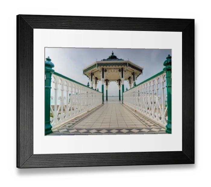Framed Print : Pathways. Path to Pavilion. Tiled raised path leading to seafront pavilion / Framed Print : Pathways. Path to Pavilion. Tiled raised path leading to seafront pavilion /