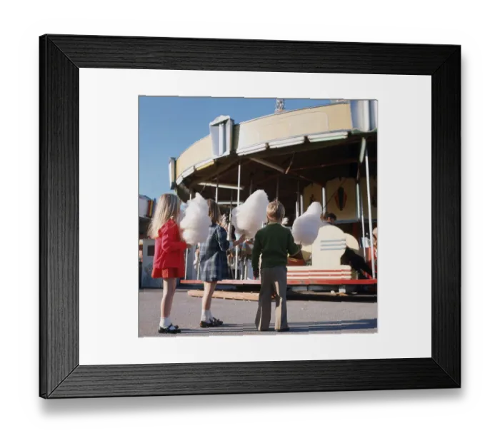 Framed Print : Children With Cotton Candy Watching Merry-Go-Round