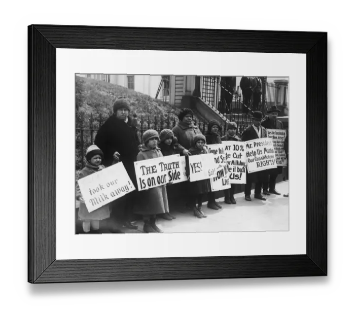 Framed Print : Pay Cuts. Children take part in a demonstration in New Jersey