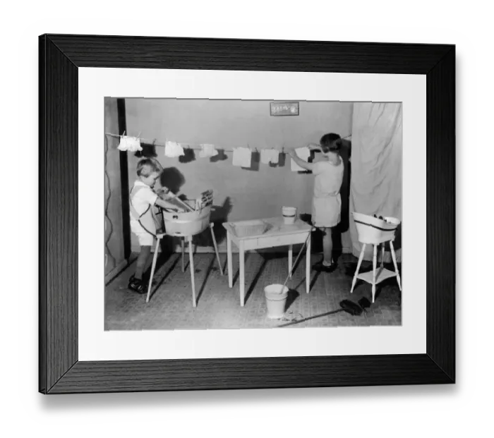 Framed Print : Children Washing Clothes Framed Print : Children Washing Clothes