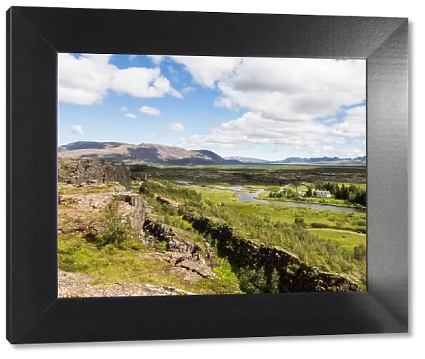 Landscape near the Thingvellir National Park in Iceland, famous for the rift valley resulting from tectonic plates motion