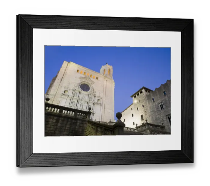 Framed Print : Steps in front of Girona Cathedral at dusk, low angle view, Girona, Spain Framed Print : Steps in front of Girona Cathedral at dusk, low angle view, Girona, Spain
