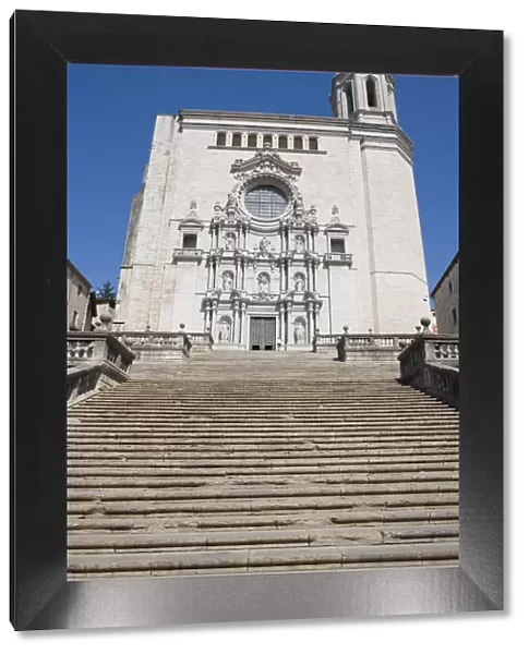 Steps in front of cathedral, low angle view, Girona, Spain