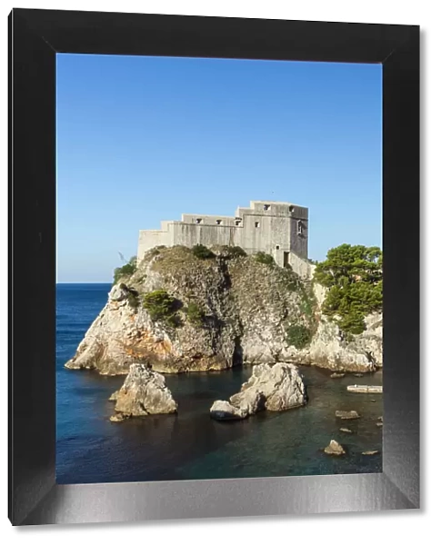 View of Fort Lovrijenac (St. Lawrence Fortress) on a steep cliff in Dubrovnik, Croatia, on a sunny day. Copy space