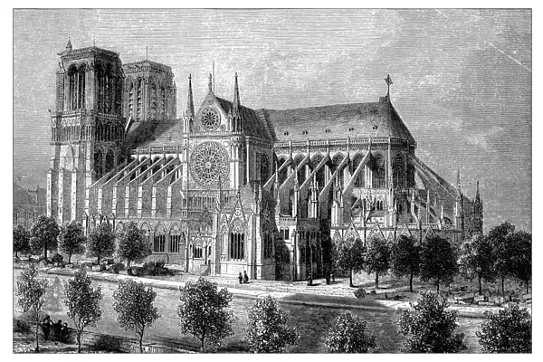 Antique illustration of French Cathedrals: Notre-Dame de Paris