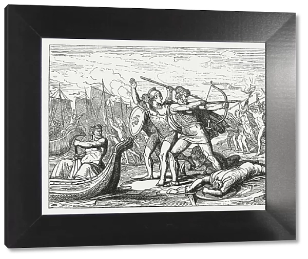 Ulysses fight against the Cicones, Greek mythology, published in 1880
