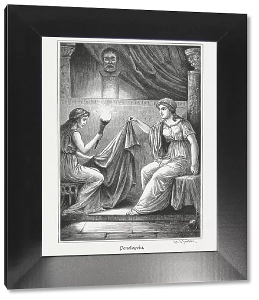 Penelope and her unfaithful maid Melantho, Greek mytology, published 1879