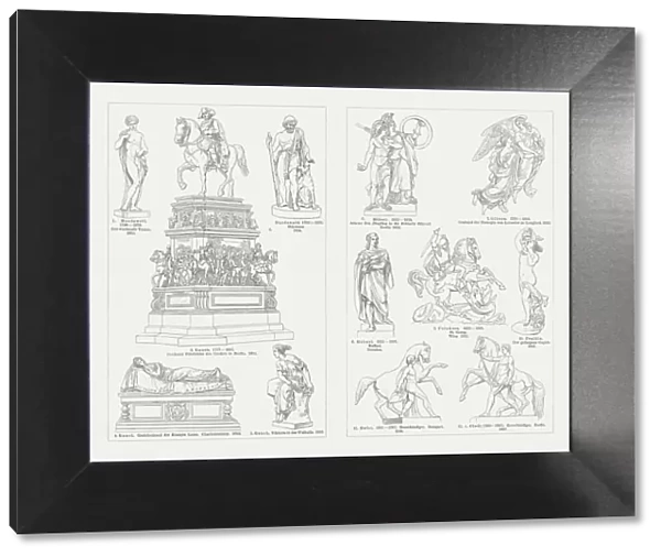 European sculpture art, 19th century, wood engravings, published in 1897