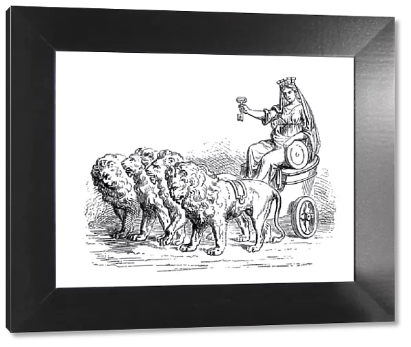 Earth-Mother (variously Ceres, Isis, Virgo, Cybele, etc. ) in a chariot drawn by lions - the favoured transport of Cybele. The goddess holds up a key, which links her with the Egyptian mythology