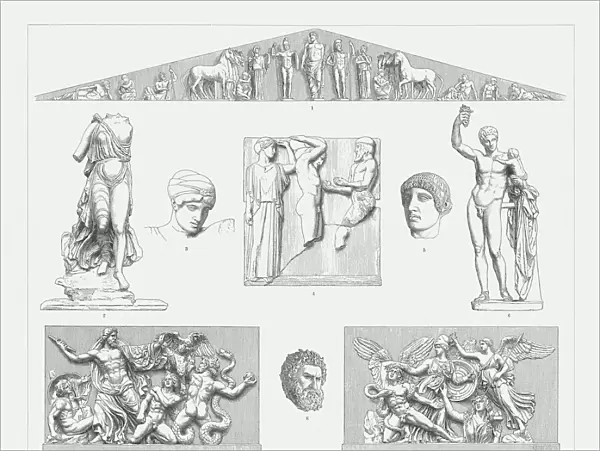 Greek sculpture art (Olympia and Pergamon), wood engravings, published 1897