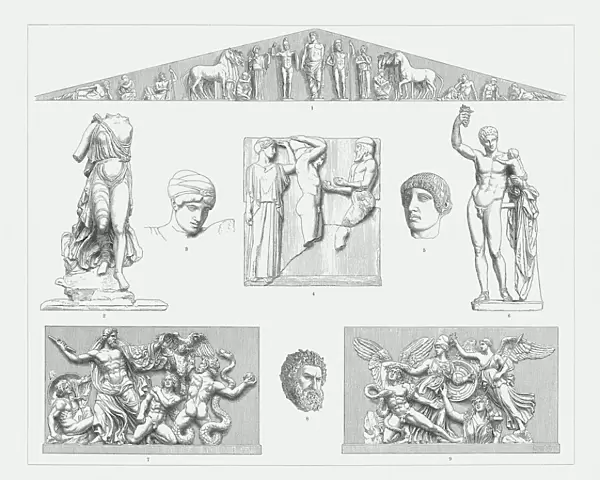 Greek sculpture art (Olympia and Pergamon), wood engravings, published 1897