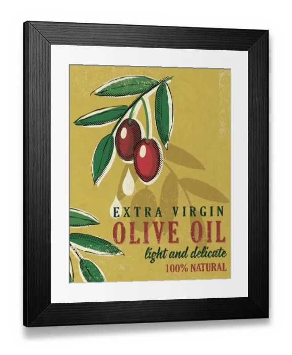 Framed Print : Vintage Style Olive Oil Poster Framed Print : Vintage Style Olive Oil Poster