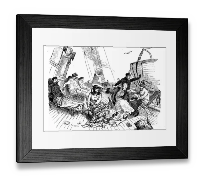 Framed Print : Antique illustration by Randolph Caldecott: On the boat