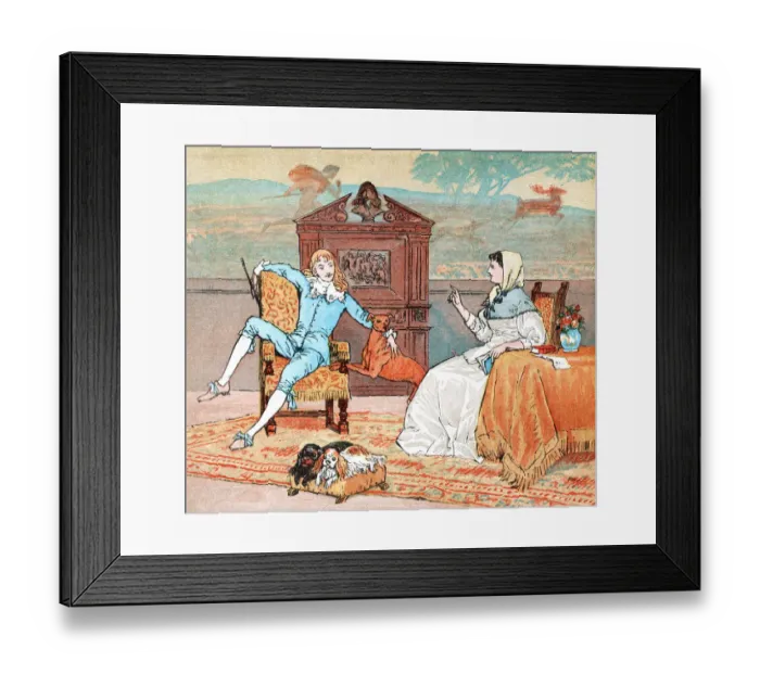 Framed Print : Eighteenth century mother admonishing her idle son Framed Print : Eighteenth century mother admonishing her idle son