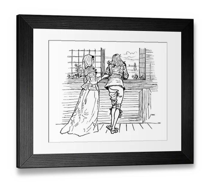 Framed Print : Eighteenth century couple looking out of a window Framed Print : Eighteenth century couple looking out of a window