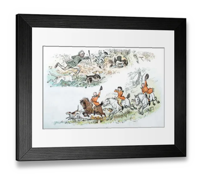 Framed Print : Antique color illustration by Randolph Caldecott: Hunting scene