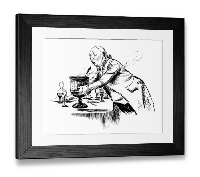 Framed Print : Footman carrying a steaming Wassail Bowl