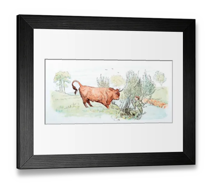 Framed Print : Antique color illustration by Randolph Caldecott: Man attacked by bull Framed Print : Antique color illustration by Randolph Caldecott: Man attacked by bull