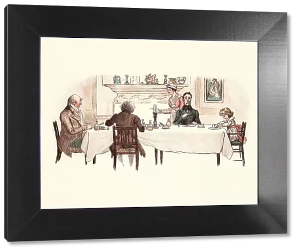 Three Curmudgeons eating a meal with a small child