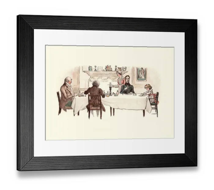 Framed Print : Three Curmudgeons eating a meal with a small child Framed Print : Three Curmudgeons eating a meal with a small child