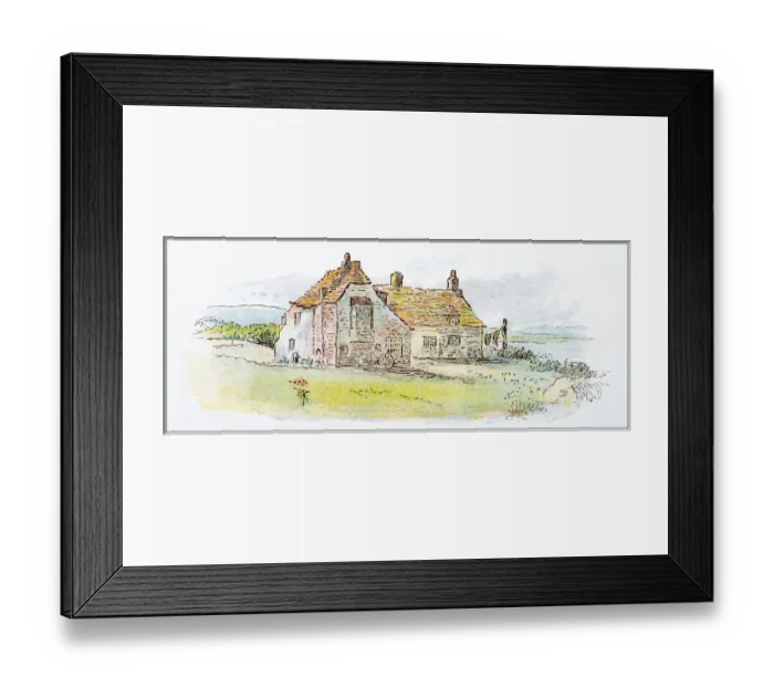Framed Print : Antique illustration by Randolph Caldecott: rural house Framed Print : Antique illustration by Randolph Caldecott: rural house