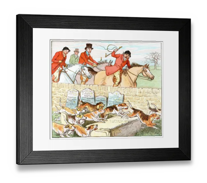 Framed Print : Huntsmen and hounds in a churchyard Framed Print : Huntsmen and hounds in a churchyard