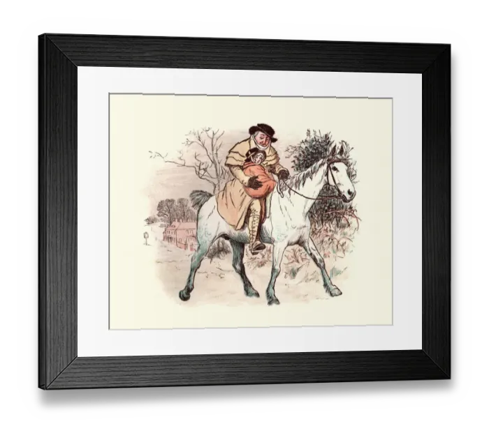 Framed Print : Victorian Grandfather and Granddaughter riding on a horse Framed Print : Victorian Grandfather and Granddaughter riding on a horse