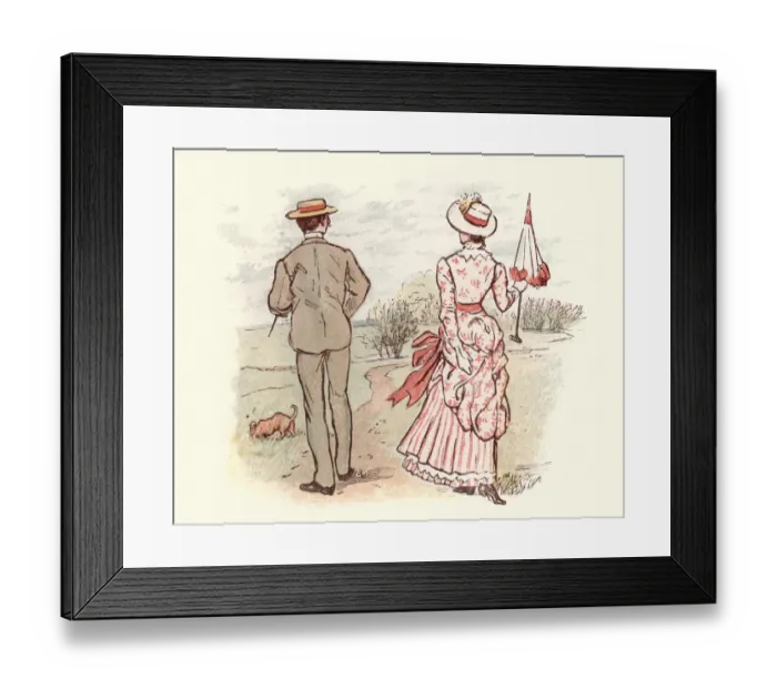 Framed Print : Young victorian couple walking in the contryside
