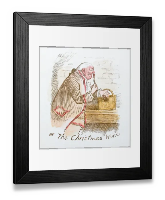 Framed Print : Antique illustration by Randolph Caldecott: Smelling wine cork Framed Print : Antique illustration by Randolph Caldecott: Smelling wine cork