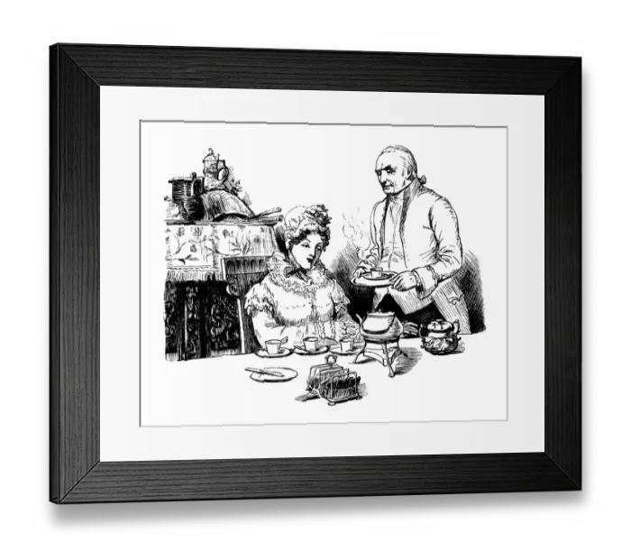 Framed Print : Victorian lady being served breakfast by a footman Framed Print : Victorian lady being served breakfast by a footman