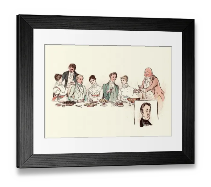 Framed Print : Serving glasses of warm punch after victorian christmas dinner