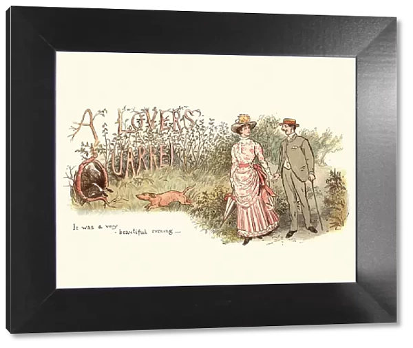 Young victorian couple walking in the contryside
