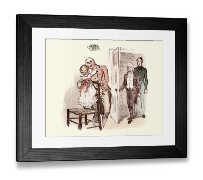 Framed Print : Victorian Girl kissing goodbye to her grandfather Framed Print : Victorian Girl kissing goodbye to her grandfather