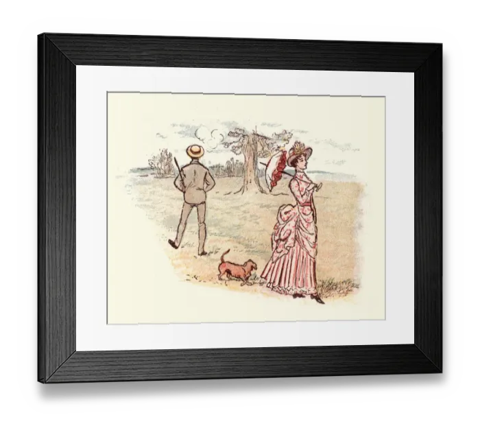 Framed Print : Young victorian woman walking with her dog Framed Print : Young victorian woman walking with her dog