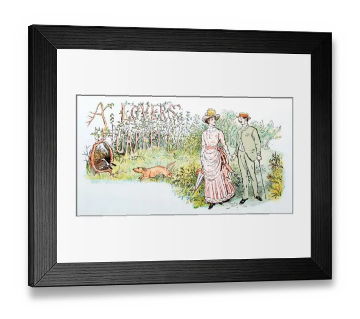 Framed Print : Antique color illustration by Randolph Caldecott: Couple in nature Framed Print : Antique color illustration by Randolph Caldecott: Couple in nature