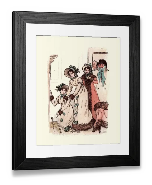 Framed Print : Three young victorian women warming their hands by the fire Framed Print : Three young victorian women warming their hands by the fire