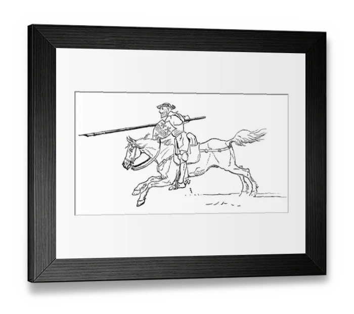 Framed Print : Knight. Vintage engraving from 1883 of a sketch of a knight on horseback Framed Print : Knight. Vintage engraving from 1883 of a sketch of a knight on horseback