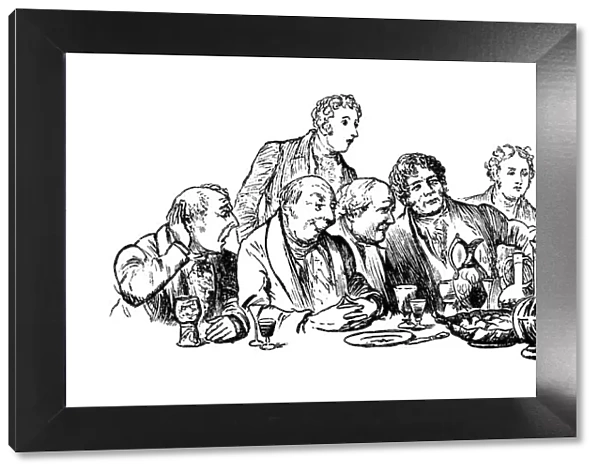 Victorian men drinking at a table