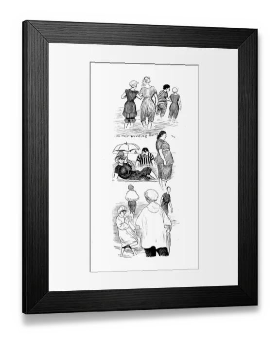 Framed Print : Antique illustration by Randolph Caldecott: Bathing Framed Print : Antique illustration by Randolph Caldecott: Bathing