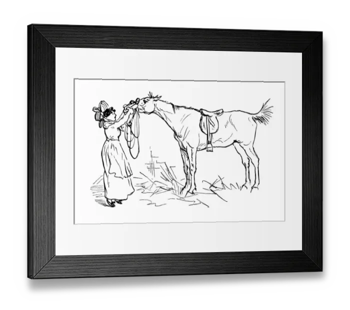Framed Print : Victorian woman tending to a horse Framed Print : Victorian woman tending to a horse