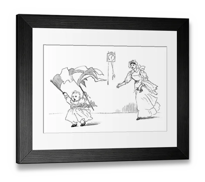 Framed Print : Hyperactive baby and frantic nursemaid Framed Print : Hyperactive baby and frantic nursemaid