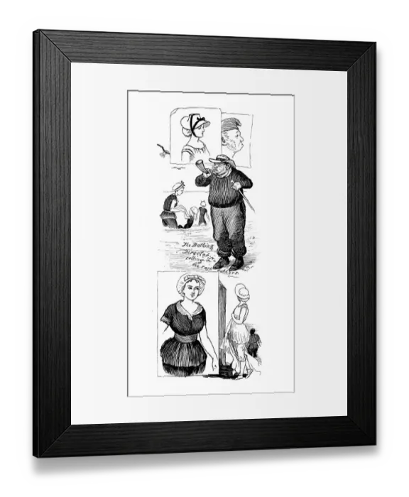 Framed Print : Antique illustration by Randolph Caldecott: Bathing Framed Print : Antique illustration by Randolph Caldecott: Bathing